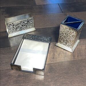 Elegance Silver Pleated Desk Organizer Set